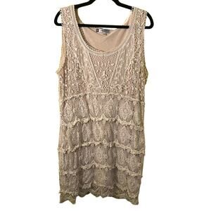 JLo Collection Lace Mini Dress Womens XL Cream Boho Y2K 2010s Whimsygoth